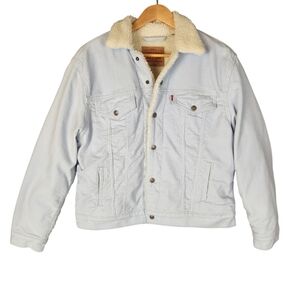Levi’s Ex-Boyfriend Corduroy Sherpa Trucker Jacket Women's Large Light Blue